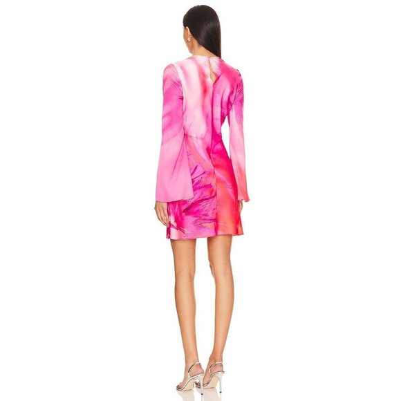 Hemant & Nandita Abira Mini Floral Satin Dress Pink Womens Size XS - Picture 4 of 12